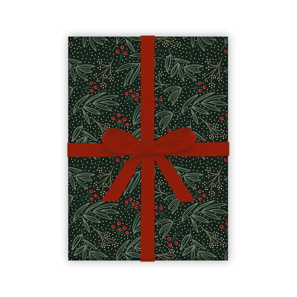 5 lehte musta ja rohelist pakkepaberit , 50 x 70 cm Winter Floral - eleanor stuart-image-1