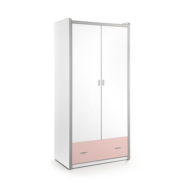 Bílo-růžová šatní skříň Vipack Bonny, 202 x 96,5 cm
