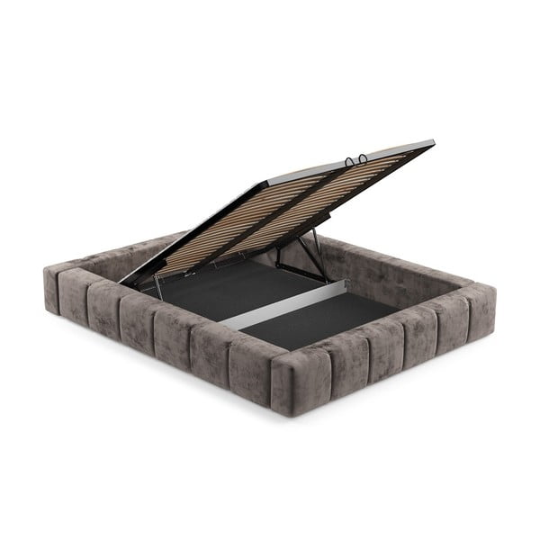 Pruun polsterdatud kaheinimesevoodi koos voodipõhja ja panipaigaga 160x200cm Aruba L - Maison de Rêve-image-4