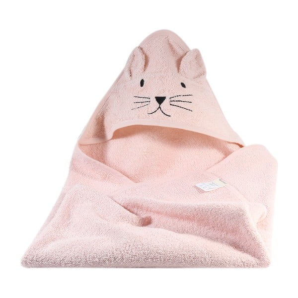 Roosa puuvillane beebirätik kapuutsiga 76x76 cm - Kindsgut-image-4