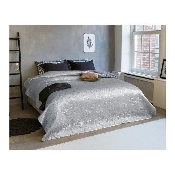Přehoz přes postel z mikroperkálu ve stříbrné barvě Sleeptime Clara, 260 x 250 cm