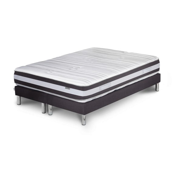 Tmavě šedá postel s matrací a dvojitým boxspringem Stella Cadente Maison Mars Europa, 160 x 200  cm
