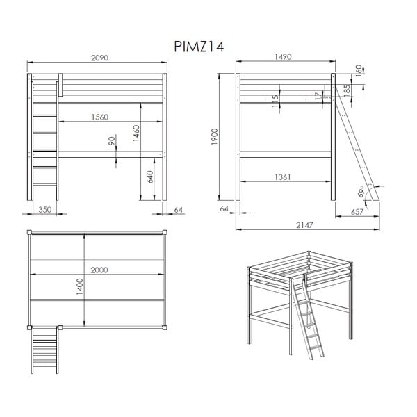 Valge lastevoodi redeliga - Vipack Pino, 140 x 200 cm-image-2