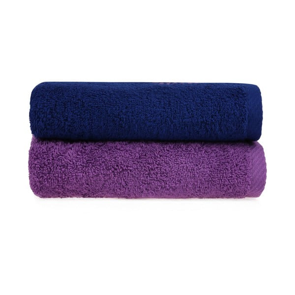 Sada 2 modro-fialových ručníků na ruce, 90 x 50 cm