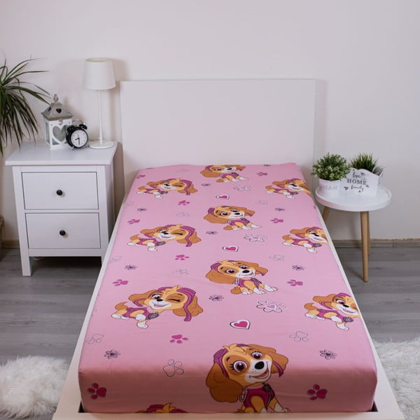 Roosa laste puuvillane lina üheinimesevoodile 90x200 cm Paw Patrol - Jerry Fabrics-image-1