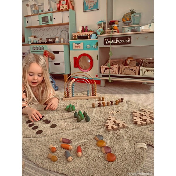 Khakivärvi pestav käsitsi kootud puuvillane laste vaip 75x100 cm Mini Monstera Olive - Lorena Canals-image-4