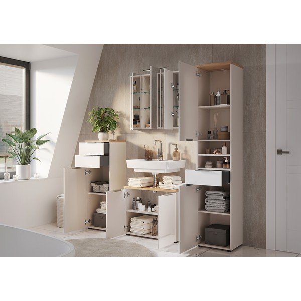 Kreemjas läikiv valamukapp 70x58 cm Tavira - Germania-image-4