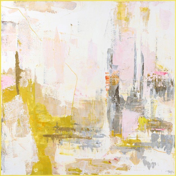 Trükitud/käsitsi maalitud elementidega pilt raamiga/lõuendil 102x102 cm New Age Yellow - Malerifabrikken