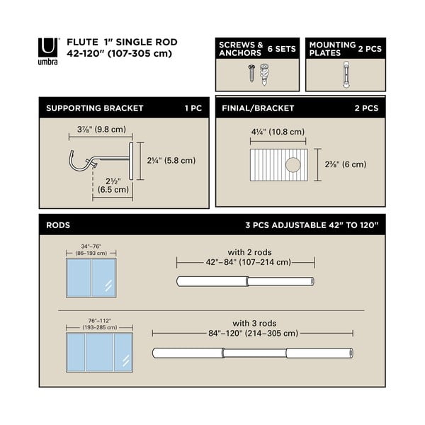 Matt hõbedane terasest pikendatav kardinapuu 107–305 cm Flute - Umbra-image-4