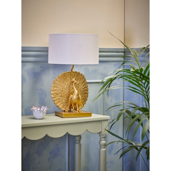 Kuldne lauavalgusti tekstiilist varjuga (kõrgus 58,5 cm) Peacock - Bloomingville-image-1