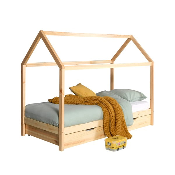Majakujuline männipuidust lastevoodi koos lahtikäiva voodi ja panipaigaga 90x200 cm DALLAS - Vipack