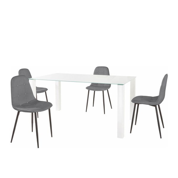 Sada jídelního stolu a 4 šedých židlí Støraa Dante, délka stolu 160 cm