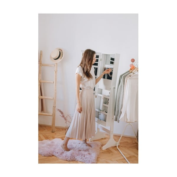 Valge põrandal seisev ehtekapp koos peegli ja LED taustavalgustusega Bien - Bonami Essentials-image-2