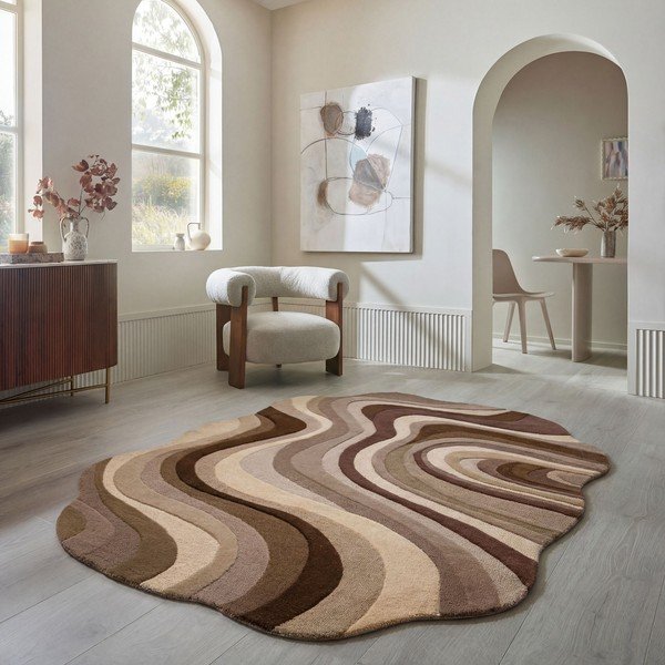 Pruun/beež käsitsi kootud villavaip 160x230 cm Envy Wool - Flair Rugs-image-1
