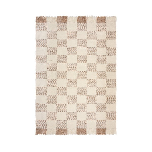 Kreem käsitsi kootud villasegu vaip 160x230 cm Eric Checkboard - Flair Rugs