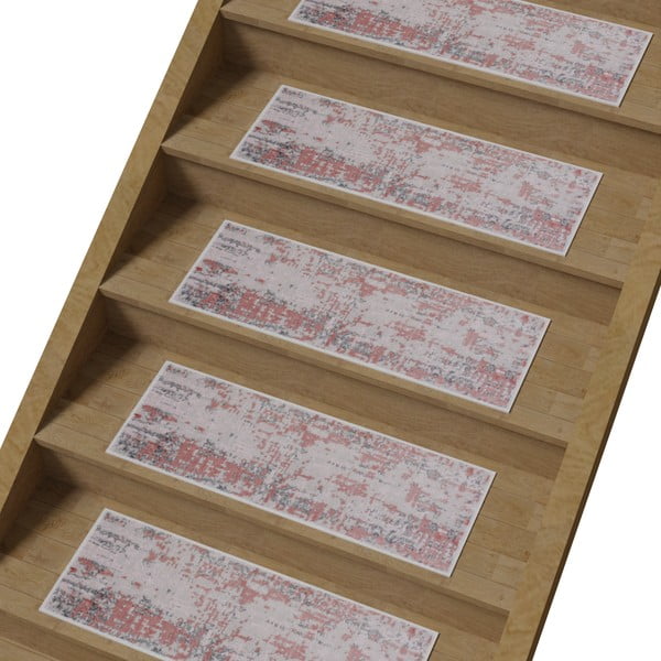 Roosa-hallid puuvillased trepiastme vaibad 16 tk 25x65 cm komplektis Milano Pembe - Vitaus-image-1