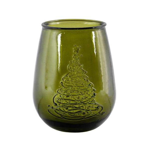 Roheline klaasist vaas jõulumotiividega , kõrgus 13 cm Arbol de Navidad - Ego Dekor