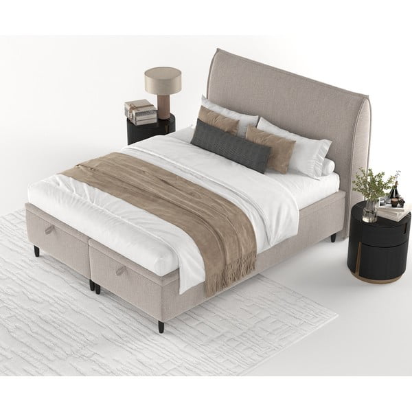 Hallikas beež polsterdatud kaheinimesevoodi koos panipaigaga 140x200 cm Pearl - Maison de Rêve-image-3