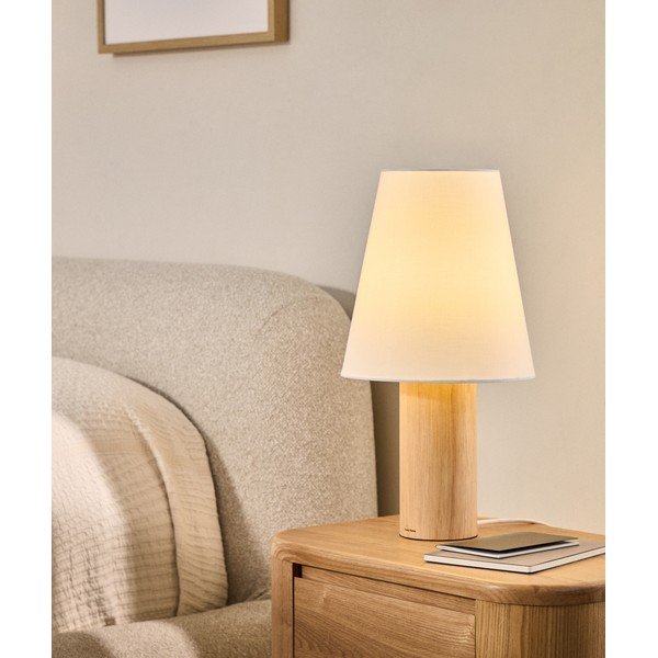 Valge/naturaalsest kautšukipuust laualamp tekstiilist varjuga (kõrgus 49,5 cm) Marga - Kave Home-image-1