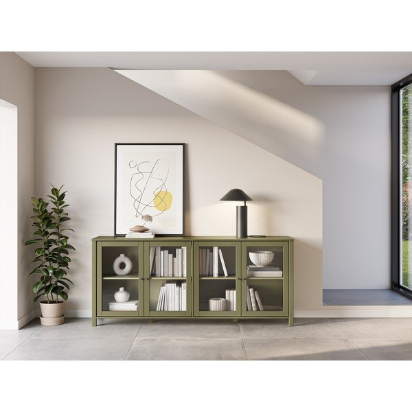 Rohelise männipuidust vitriinkapp 186x80x40 cm Alessandra - Marckeric-image-1