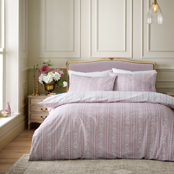 Valge-roosa laiendatud voodipesu 230x220 cm Regency Stripe - Catherine Lansfield-image-1
