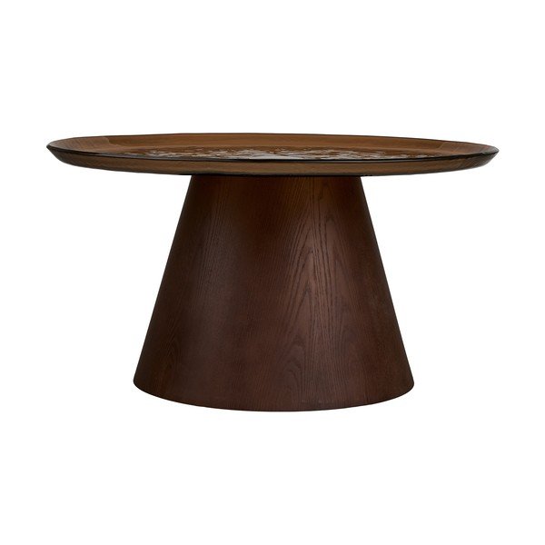 Tumepruun ümmargune kohvilaud klaasist pealispinnaga, ø 80 cm Orvieto - House Nordic-image-3