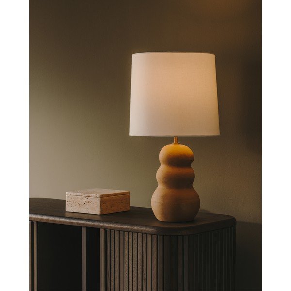 Valge-pruun laualamp tekstiilist varjuga (kõrgus 55 cm) Madsen - Kave Home-image-1