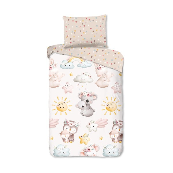 Pruun-beež puuvillane laste voodipesu üheinimesevoodile 140x200 cm Hugs - Good Morning