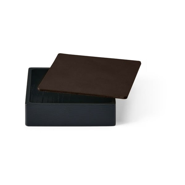 Must/pruun puidust/öko-nahast dekoratiivne hoiukarp koos kaanega 11x11x3,5 cm Square Nupo - LIND DNA-image-1