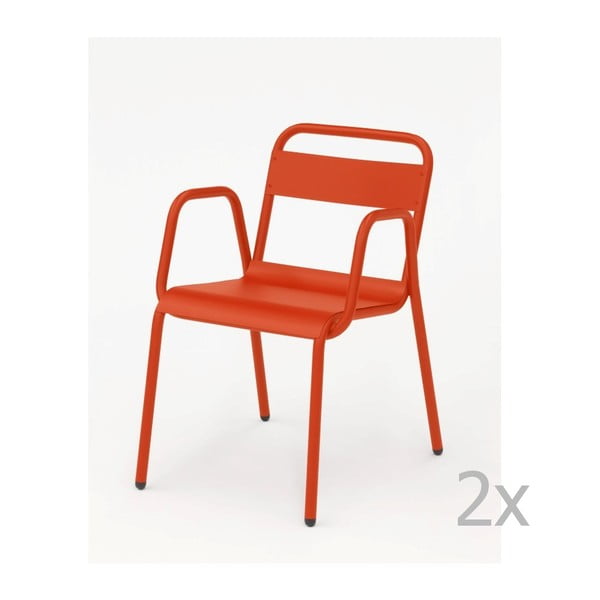 Sada 2 oranžových zahradních židlí s područkami Isimar Anglet
