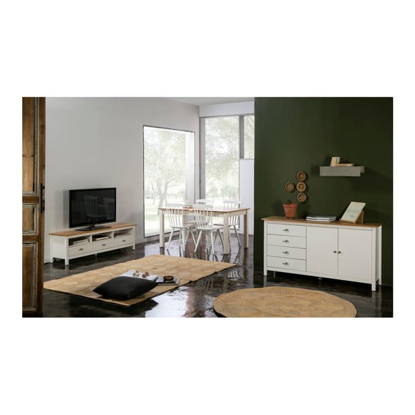 Bílá komoda z masivního borovicového dřeva se 4 zásuvkami Marckeric Jade, délka 150 cm-image-1