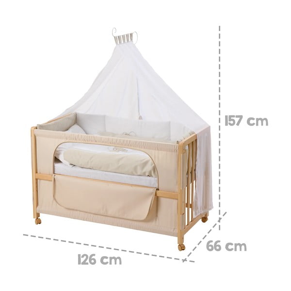 Ratastel puiduvärvi voodi 60x120 cm koos varikatusega Liebhabär - Roba-image-2