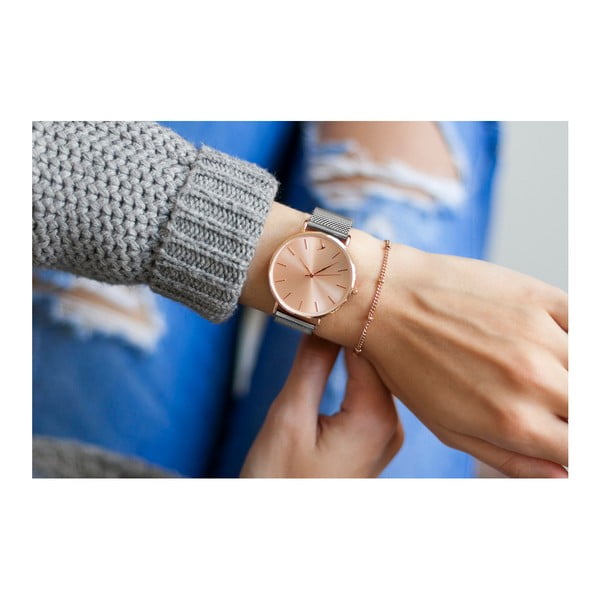 Dámské hodinky s šedým páskem z nerezové oceli stříbrné barvy Emily Westwood Rosa-image-3