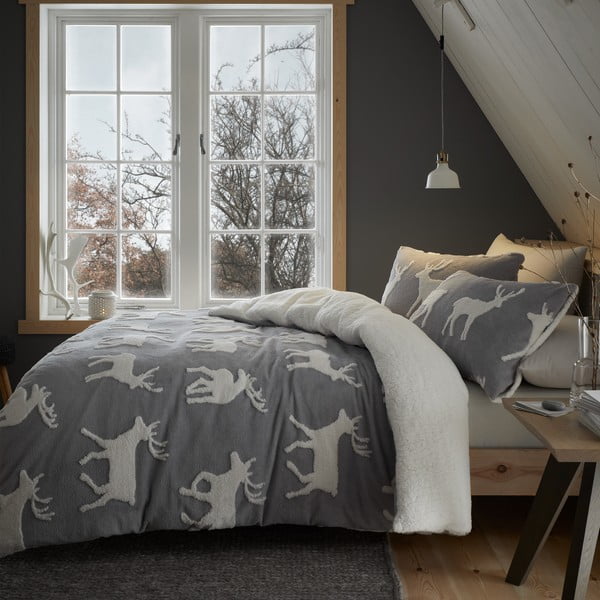 Valge-hall voodipesu 200x200 cm Stag Sherpa - Catherine Lansfield-image-1