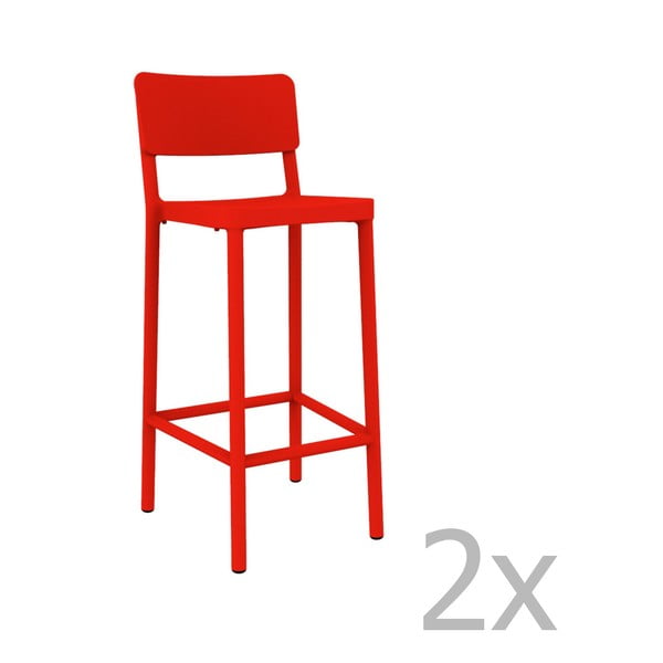 Sada 2 červených barových židlí vhodných do exteriéru Resol Lisboa, výška 102,2 cm