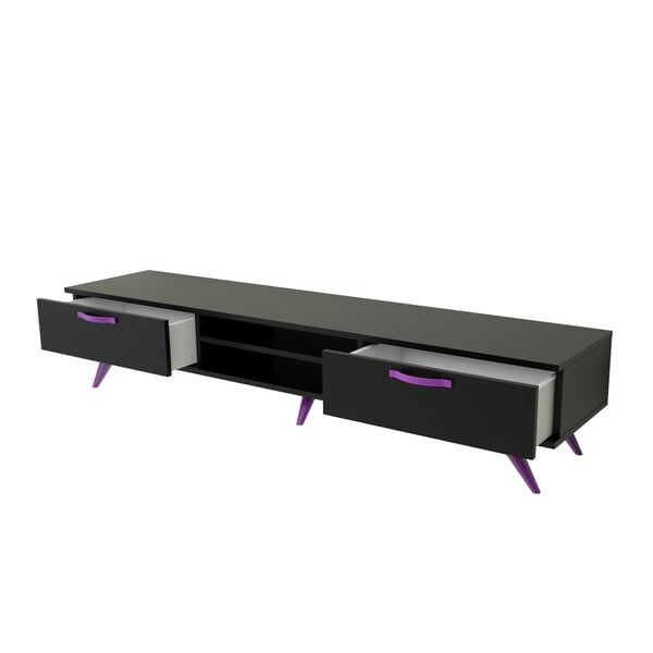 Černý TV stolek s fialovýma nohama Magenta Home Coulour Series, šířka 180 cm