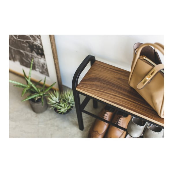 Must-puiduvärvi metallist kingariiul Tower - YAMAZAKI-image-4