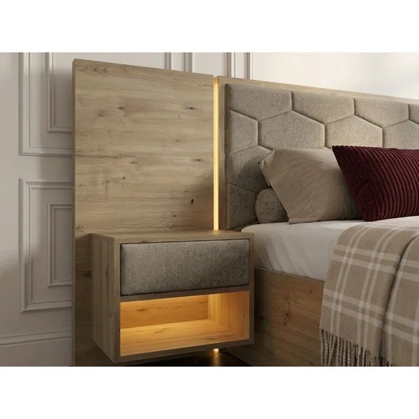 Taupe värvi polsterdatud/puitlaastplaadist kaheinimesevoodi panipaigaga ja liistudest raamiga 180x200 cm Palmeraie - Bobochic Paris-image-1