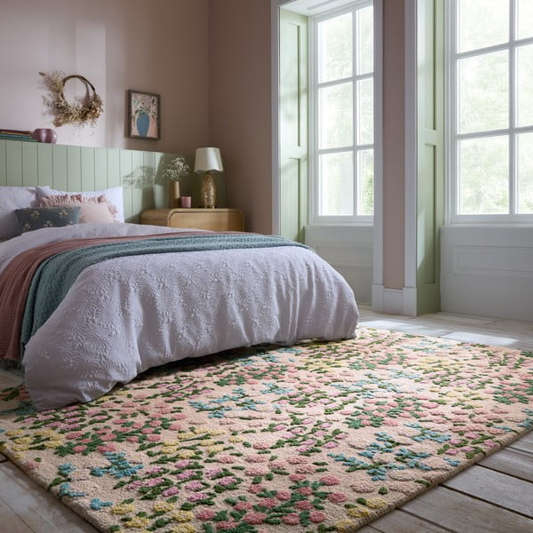 Kreem käsitsi kootud villane vaip 200x290 cm Emilia Floral - Flair Rugs-image-1