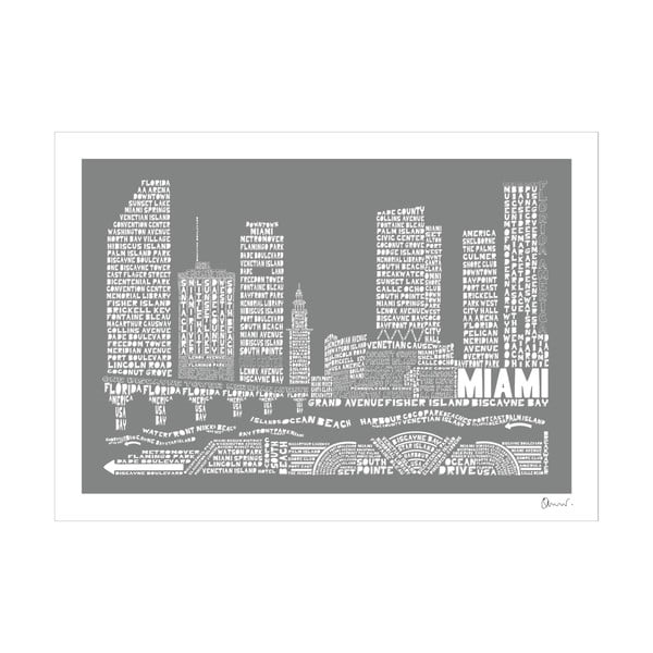 Plakát Miami Grey&White, 50x70 cm