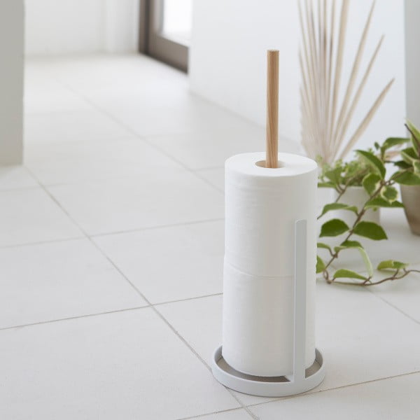 Valge tualettpaberi rullihoidja pöögipuust detailidega Tosca - YAMAZAKI-image-1
