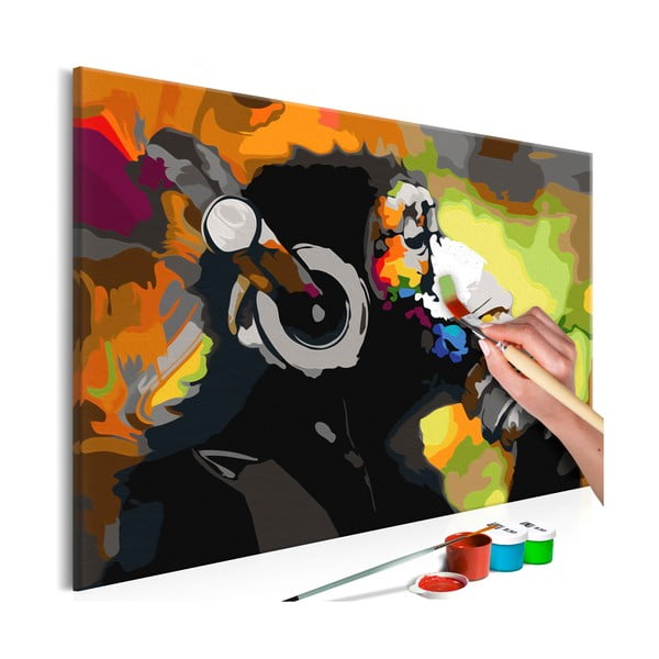 DIY set na tvorbu vlastního obrazu na plátně Artgeist Monkey Headphones, 60 x 40 cm