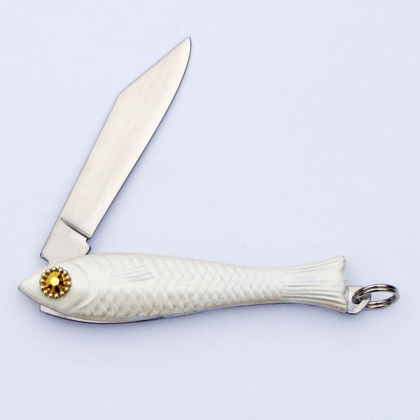 Český nožík rybička, slonovinový lak s krystalem v oku