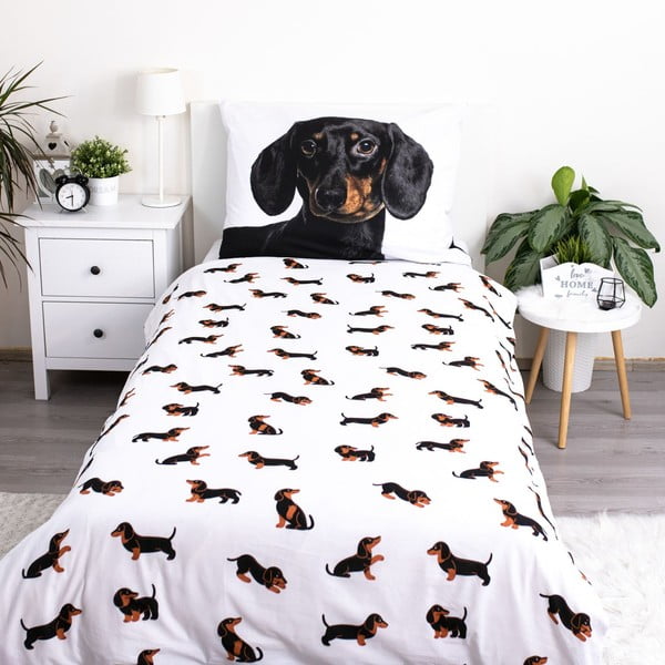 Must-valge puuvillane laste voodipesu 140x200 cm Dachshund - Jerry Fabrics-image-2