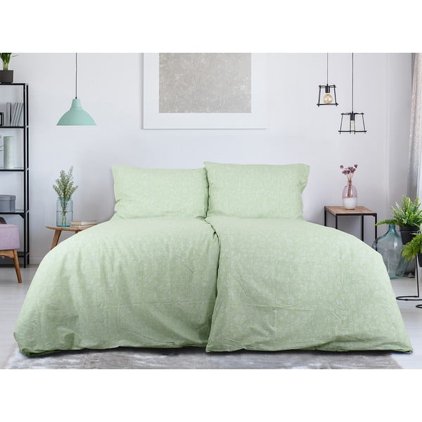 Roheline krepp voodipesu üheinimesevoodile 140x200 cm Green Flowers - B.E.S.