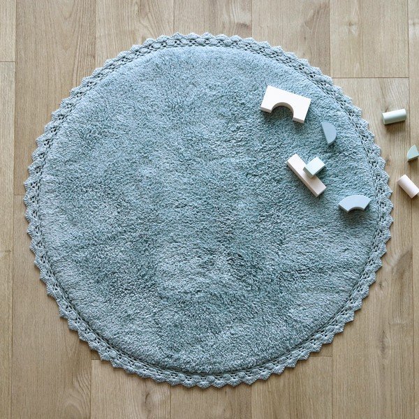 Sinine käsitsi valmistatud puuvillane vaip, ø 110 cm Perla - Nattiot-image-1