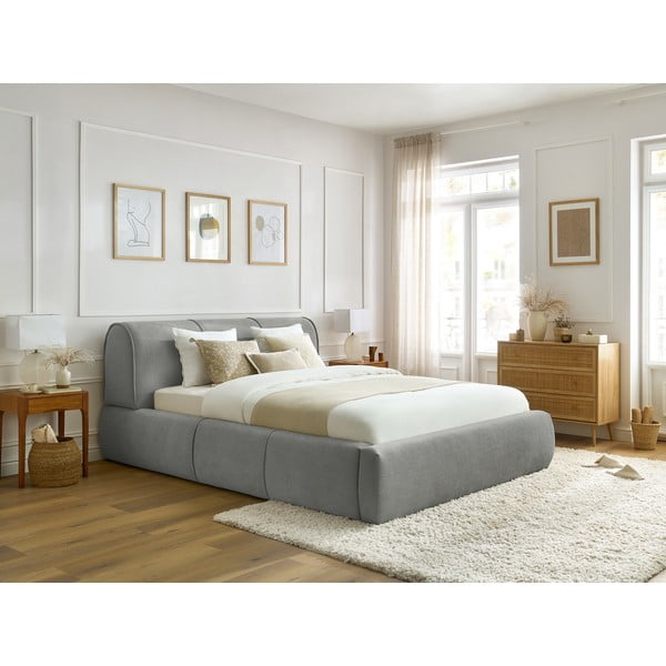 Helehall polsterdatud kaheinimesevoodi koos voodipõhjaga 180x200 cm Vernon - Bobochic Paris-image-1