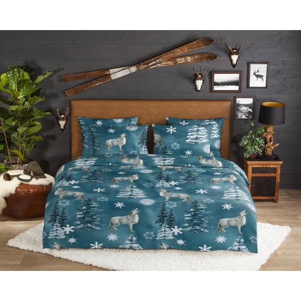 Petrooleumivärvi pikendatud flanellist voodipesu kaheinimesevoodile 200x220 cm Midnight - Good Morning-image-1