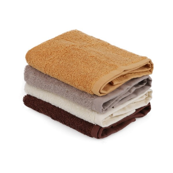 Sada 4 béžovo-hnědých bavlněných ručníků, 30 x 30 cm