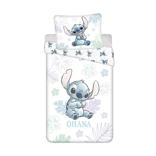 Valge puuvillane laste voodipesu 140x200 cm Lilo and Stitch "Ohana White" - Jerry Fabrics